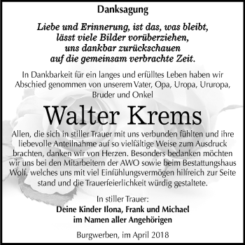 Traueranzeige von Walter Krems von Mitteldeutsche Zeitung Weißenfels