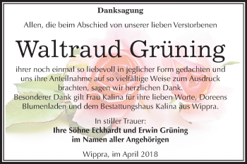 Traueranzeige von Waltraud Grüning von Mitteldeutsche Zeitung