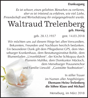 Traueranzeige von Waltraud Trelenberg von Mitteldeutsche Zeitung