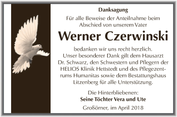 Traueranzeige von Werner Czerwinski von Wochenspiegel Mansfelder Land