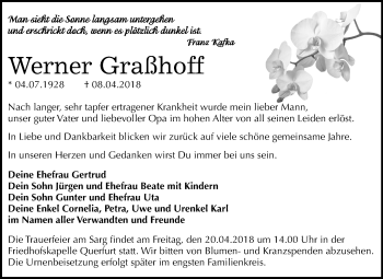Traueranzeige von Werner Graßhoff von Mitteldeutsche Zeitung Merseburg/Querfurt