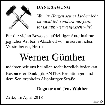 Traueranzeige von Werner Günther von Mitteldeutsche Zeitung Zeitz