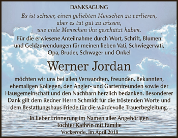 Traueranzeige von Werner Jordan von WVG - Wochenspiegel Dessau / Köthen
