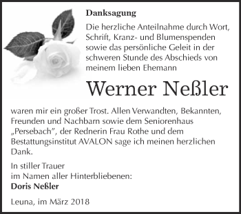 Traueranzeige von Werner Neßler von WVG - Wochenspiegel Merseburg