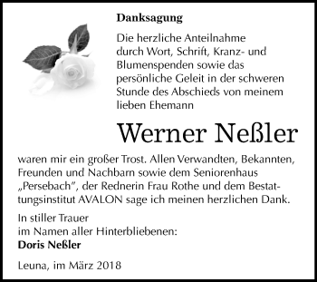 Traueranzeige von Werner Neßler von Mitteldeutsche Zeitung Merseburg/Querfurt