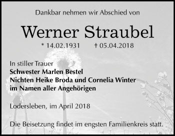 Traueranzeige von Werner Straubel von Mitteldeutsche Zeitung Merseburg/Querfurt