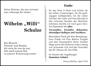 Traueranzeige von Wilhelm Schulze von Mitteldeutsche Zeitung