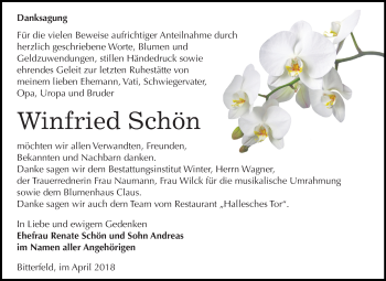 Traueranzeige von Winfried Schön von Mitteldeutsche Zeitung Bitterfeld