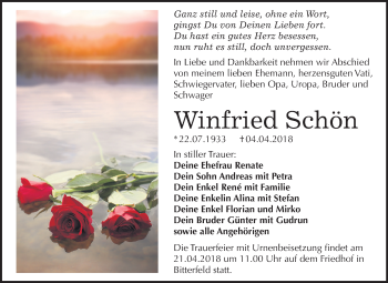 Traueranzeige von Winfried Schön von Mitteldeutsche Zeitung Bitterfeld