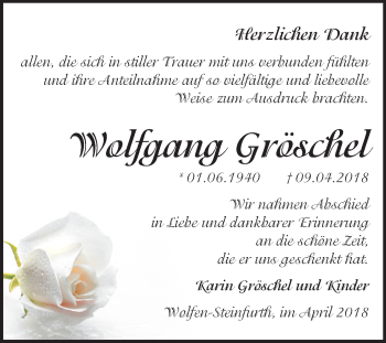Traueranzeige von Wolfgang Gröschel von Mitteldeutsche Zeitung Bitterfeld