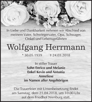 Traueranzeige von Wolfgang Herrmann von Mitteldeutsche Zeitung Bernburg