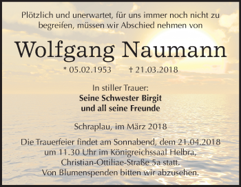 Traueranzeige von Wolfgang Naumann von Mitteldeutsche Zeitung Merseburg/Querfurt