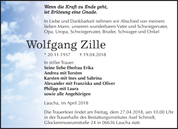 Traueranzeige von Wolfgang Zille von Mitteldeutsche Zeitung