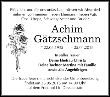 Traueranzeige von Achim Gätzschmann von Mitteldeutsche Zeitung
