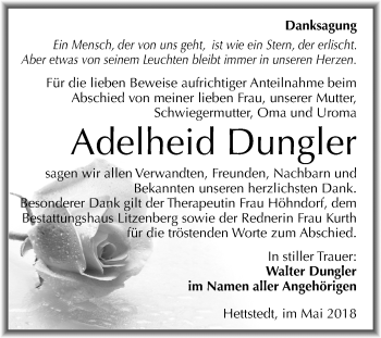 Traueranzeige von Adelheid Dungler von Mitteldeutsche Zeitung