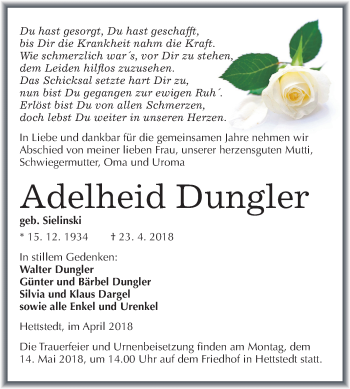 Traueranzeige von Adelheid Dungler von Mitteldeutsche Zeitung