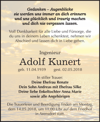 Traueranzeige von Adolf Kunert von Mitteldeutsche Zeitung