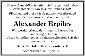 Traueranzeige von Alexander Erpilev von Mitteldeutsche Zeitung Aschersleben