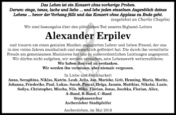 Traueranzeige von Alexander Erpilev von Mitteldeutsche Zeitung Aschersleben