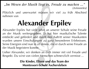 Traueranzeige von Alexander Erpilev von Mitteldeutsche Zeitung