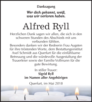 Traueranzeige von Alfred Ryll von Mitteldeutsche Zeitung Merseburg/Querfurt