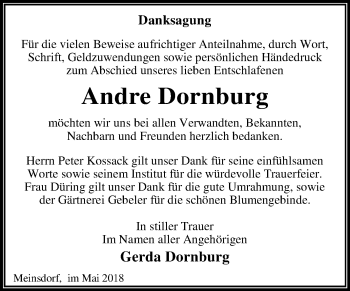 Traueranzeige von Andre Dornburg von Mitteldeutsche Zeitung Dessau-Roßlau