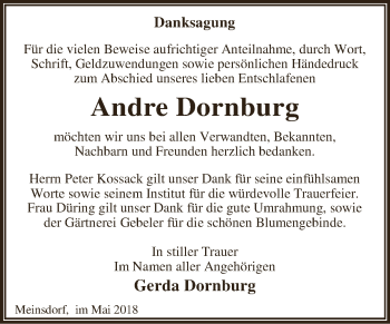 Traueranzeige von Andre Dornburg von WVG - Wochenspiegel Dessau / Köthen