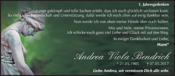 Traueranzeige von Andrea Viola Bendrick von Mitteldeutsche Zeitung Weißenfels
