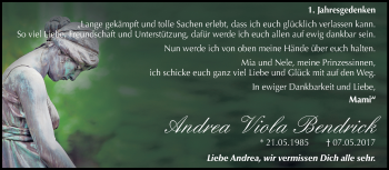 Traueranzeige von Andrea Viola Bendrick von Super Sonntag Merseburg