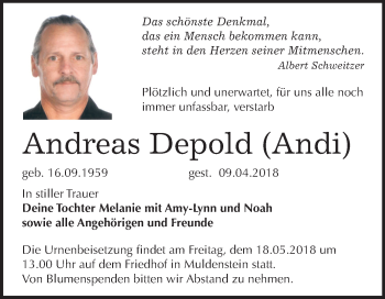 Traueranzeige von Andreas Depold von Mitteldeutsche Zeitung
