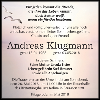 Traueranzeige von Andreas Klugmann von Mitteldeutsche Zeitung