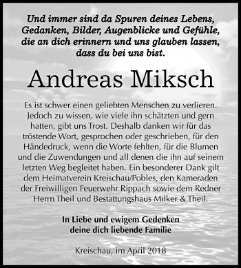Traueranzeige von Andreas Miksch von Mitteldeutsche Zeitung Weißenfels