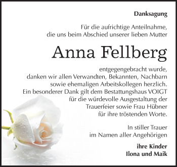 Traueranzeige von Anna Fellberg von Mitteldeutsche Zeitung