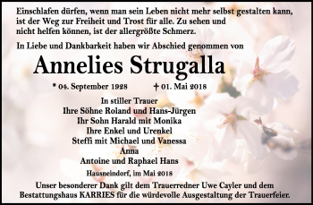Traueranzeige von Annelies Strugalla von Mitteldeutsche Zeitung