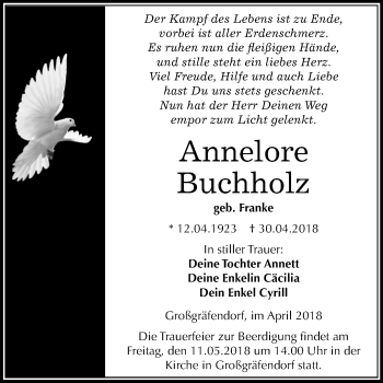 Traueranzeige von Annelore Buchholz von Mitteldeutsche Zeitung Merseburg/Querfurt