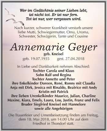 Traueranzeige von Annemarie Geyer von Mitteldeutsche Zeitung