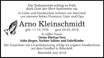 Traueranzeige von Arno Kleinschmidt von Mitteldeutsche Zeitung Bitterfeld
