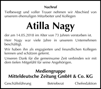 Traueranzeige von Atilla Nagy von Mitteldeutsche Zeitung Halle/Saalkreis