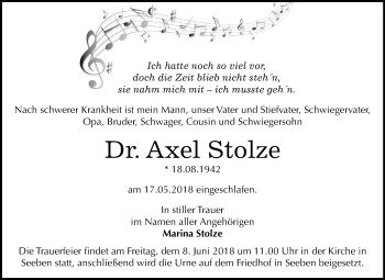 Traueranzeige von Axel Stolze von Mitteldeutsche Zeitung Halle/Saalkreis