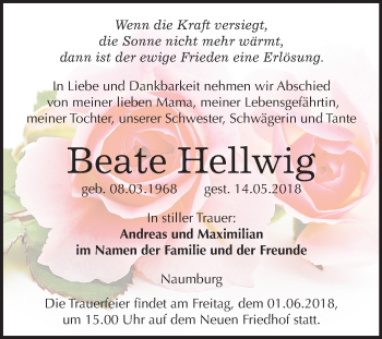 Traueranzeige von Beate Hellwig von Mitteldeutsche Zeitung