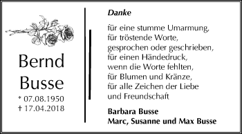Traueranzeige von Bernd Busse von Mitteldeutsche Zeitung Halle/Saalkreis