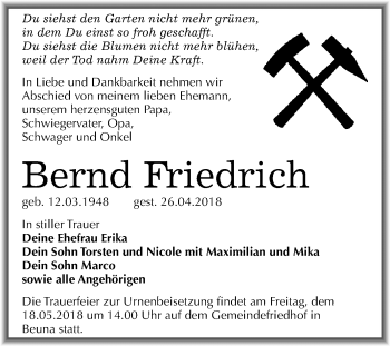 Traueranzeige von Bernd Friedrich von Mitteldeutsche Zeitung
