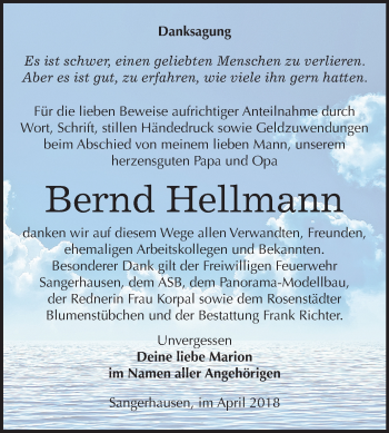 Traueranzeige von Bernd Hellmann von Mitteldeutsche Zeitung