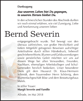 Traueranzeige von Bernd Severin von Mitteldeutsche Zeitung Quedlinburg