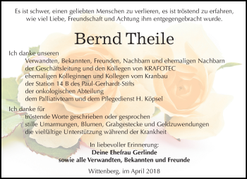 Traueranzeige von Bernd Theile von Mitteldeutsche Zeitung