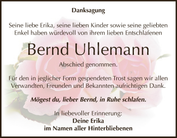 Traueranzeige von Bernd Uhlemann von WVG - Wochenspiegel NMB / WSF / ZTZ