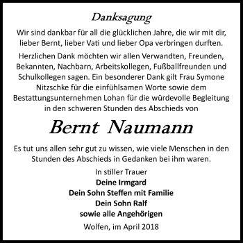 Traueranzeige von Bernt Naumann von WVG - Wochenspiegel Bitterfeld