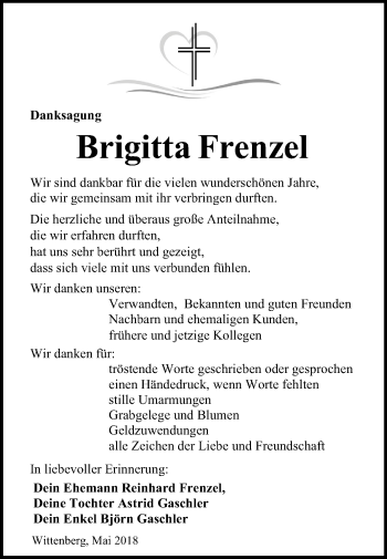 Traueranzeige von Brigitta Frenzel von Mitteldeutsche Zeitung