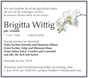 Traueranzeige von Brigitta Wittig von Mitteldeutsche Zeitung