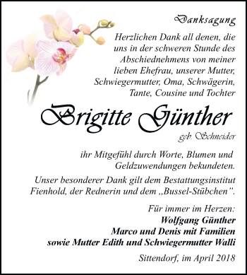 Traueranzeige von Brigitte Günther von Mitteldeutsche Zeitung